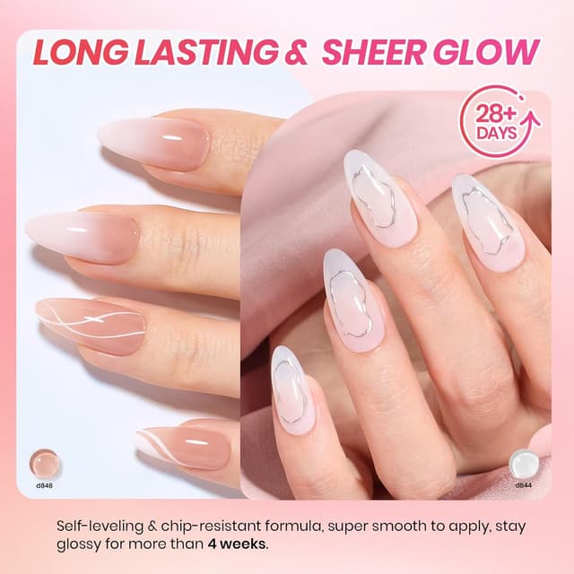 Detalle 2 de Beetles Jelly UV Gel Nagellack Set mit 6 Farben (transluzente Nude-Farben) – Jelly Gel Polish für UV/LED