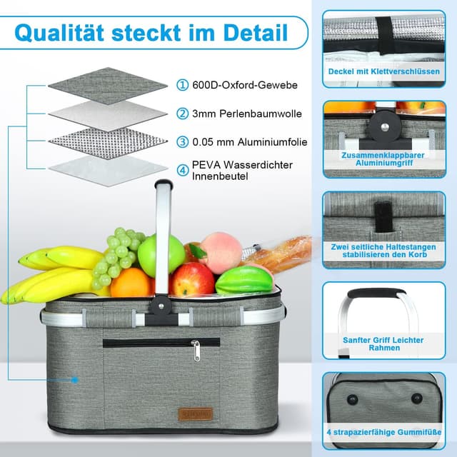 Detalle de LIQINGG 35L Kühltasche Einkaufskorb