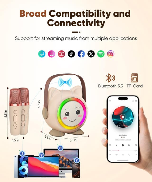 Detalle de Mini Karaoke Machine Toy Portable with 2 Microphones 🎤