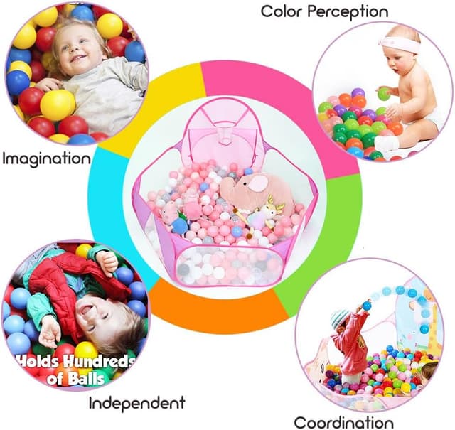 Detalle 2 de Eocolz Grand bac à balles pour enfants – tente pop-up et maison de jeu avec panier de basket et sac de rangement