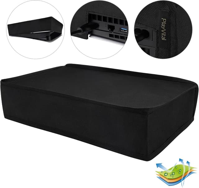 Detalle de PlayVital horizontal dust cover for PS5 Slim Digital Edition (new smaller design) – nylon waterproof protector sleeve, black