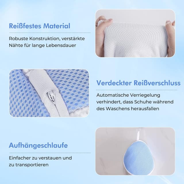 Detalle 2 de Teletrogy 2er-Set Schuhwaschbeutel für Waschmaschine – 3D-Net mit verstecktem Reißverschluss (bis EU 46)