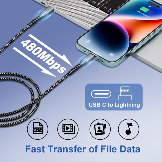 Detalle 2 de Lot de 2 câbles USB‑C vers Lightning 2 m certifiés MFi