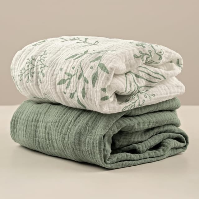 Detalle de Soarwg Kids Spannbettlaken Kinderwagen 2er-Pack (Moseskorb/Stubenwagen) aus 100% Musselin-Baumwolle, Grün, 83 x 43 cm