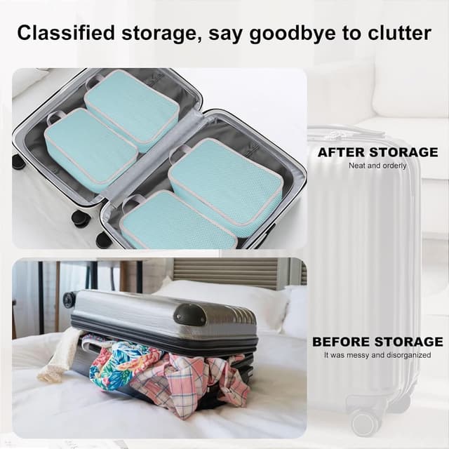 Detalle de WUFANC Set di 4 packing cubes compressori con doppia cerniera impermeabili (taglie S, M, L e XL)