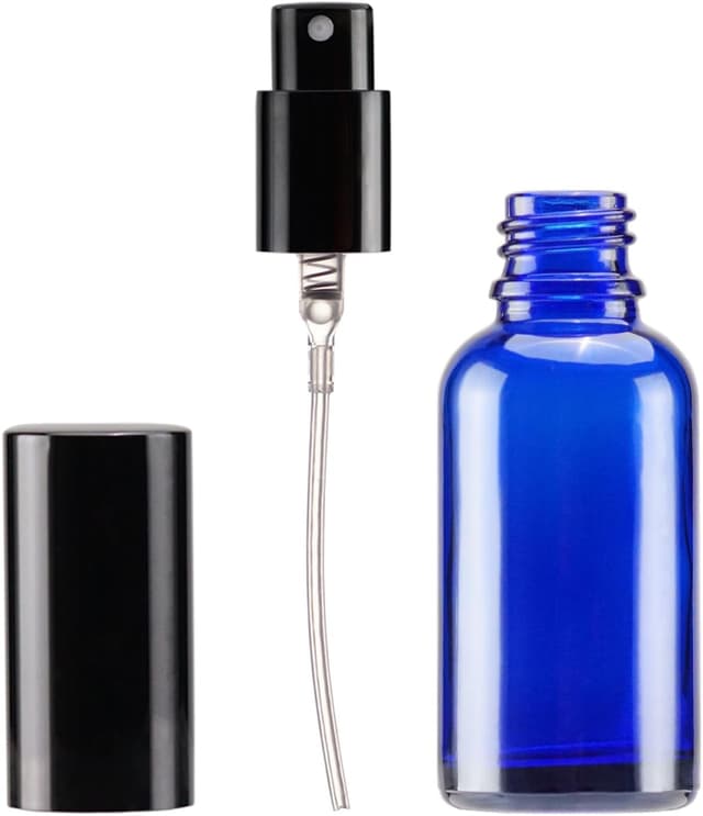 Detalle 2 de YIZHAO set di flaconi spray in vetro da 30 ml blu (6 pezzi) con nebulizzatore e accessori