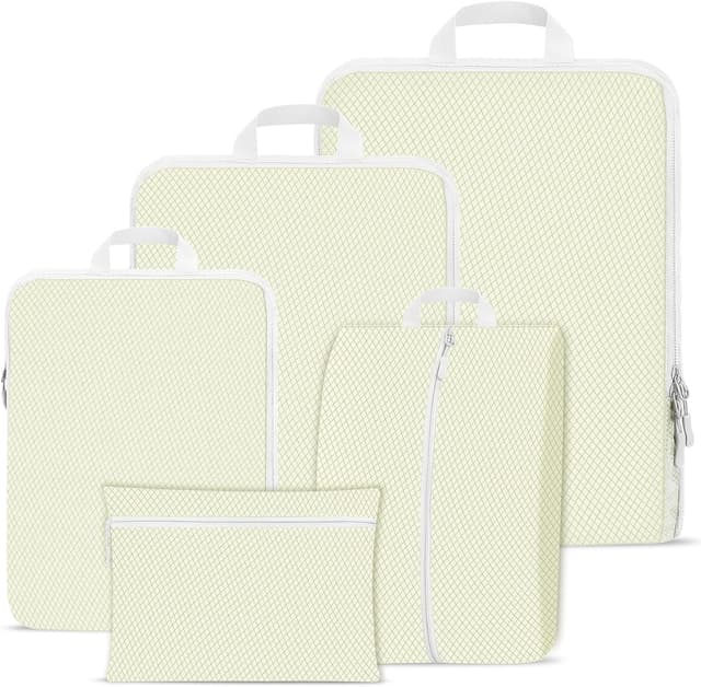 Detalle de Compression Packing Cubes (Beige) – 5 Pack waterproof suitcase & backpack organiser set
