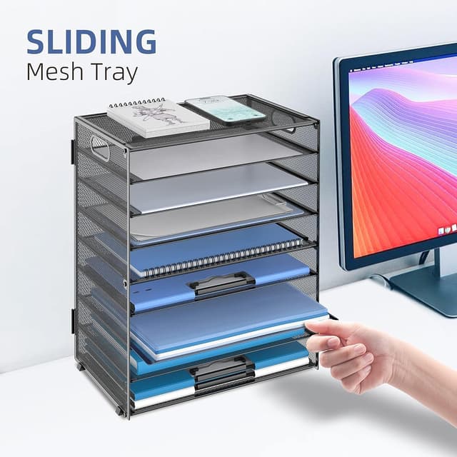 Detalle 2 de SUPEASY 9-Stufen Papier-Briefablage mit Griffen – Schreibtisch-Organizer aus Mesh, schwarz