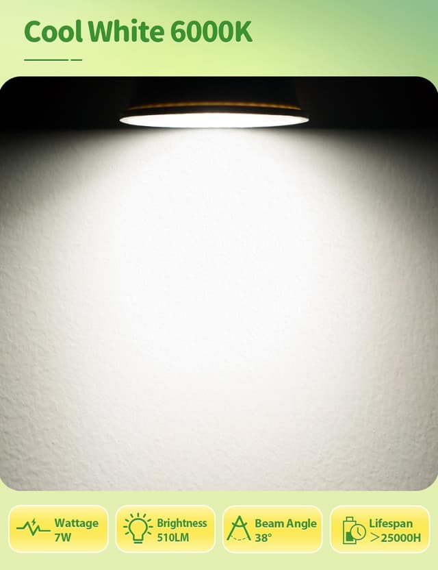Thumbnail 6 de VIIIVA GU10 LED Bulbs Cool White 7W (12 Pack) – 6000K, 38° beam, non-dimmable