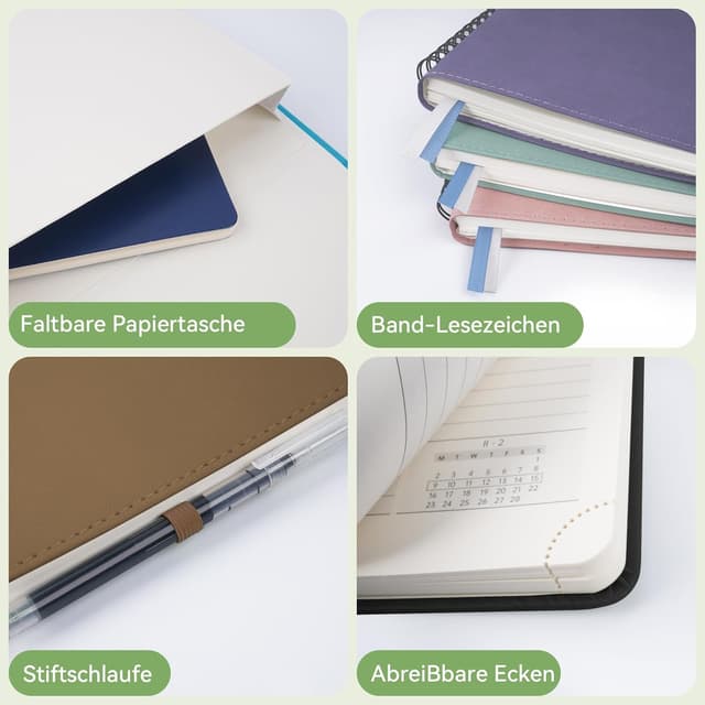 Detalle de FEKSINO Kalender 2026 Ringbuch-Planer A5 (ca. 21,3 x 14,6 cm) mit Wochen- und Monatsübersicht, Rosa