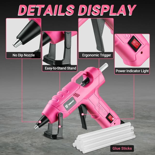 Detalle 2 de DEKO 20W Mini Hot Glue Gun Kit (7mm) with 30 Glue Sticks – Pink