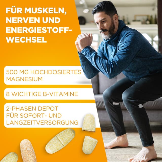 Detalle 2 de sanotact Magnesium 500 plus B Vitamine (180 Tabletten) – hochdosiertes Magnesium für Muskeln, Nerven & Energiestoffwechsel