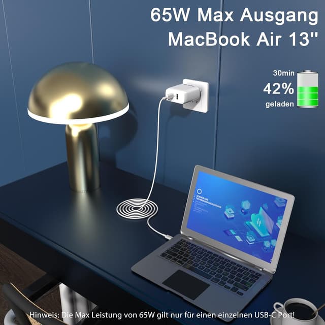 Detalle de Qackenm USB C Ladegerät 65W Schnellladegerät