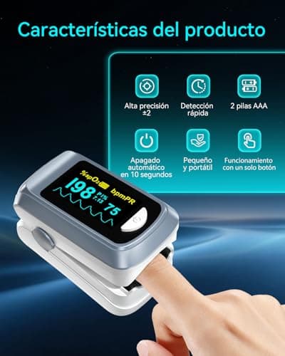 Detalle de HealthTree oxímetro de pulso de dedo con pantalla OLED y lectura rápida de SpO2 y frecuencia cardiaca