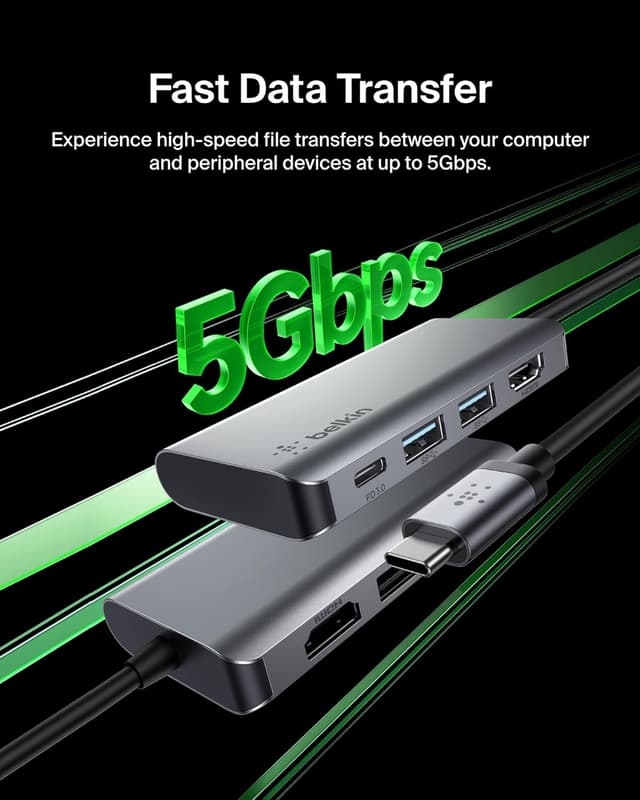 Detalle 2 de Belkin Hub USB-C 4 en 1 noir : adaptateur multiport avec HDMI 4K et USB-A 3.0