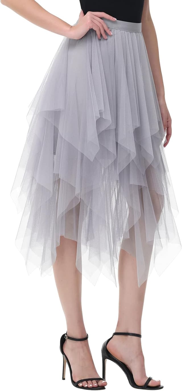 Thumbnail 6 de Damen Tüll Röcke High Low Layered Faltenrock 80cm 🎀