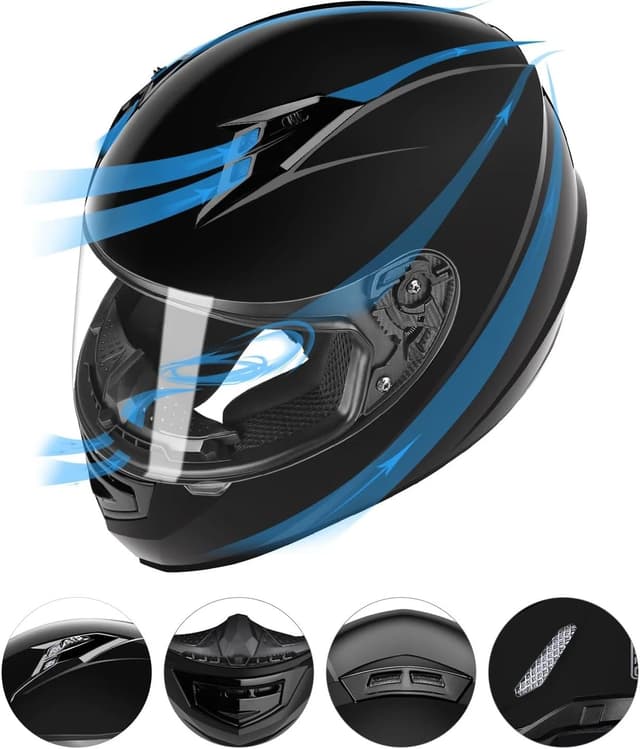 Detalle de GLX GX11 Compact Motorcycle Helmet (DOT Approved) — Black, Small, Full-Face with Tinted Visor