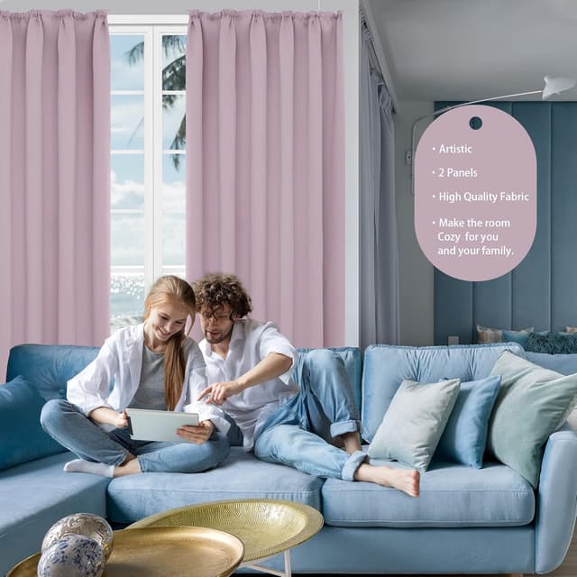 Detalle 2 de Deconovo Verdunkelungsvorhänge mit Kräuselband (245x140 cm), Hellpink – 2er Set