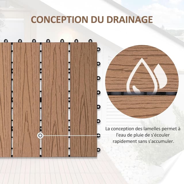 Detalle 2 de Outsunny Dalles terrasse 11 pcs 30 x 30 cm