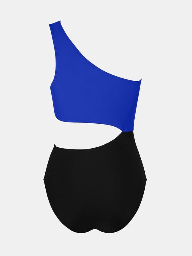 Detalle de CUPSHE costume da bagno intero da donna monospalla color block con ritaglio laterale increspato