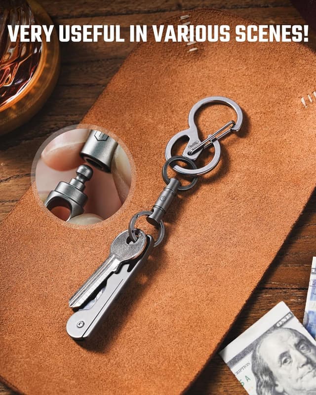 Detalle de KeyUnity Detachable Key Ring Connector (Ti-6Al-4V) with 360° Swivel – Double-end titanium key organiser