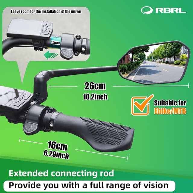 Thumbnail 6 de RBRL Bike Mirror for Ebike, Aluminium Alloy Handlebar Mount Rear View (Right) – Anti-shake, Foldable HD Glass