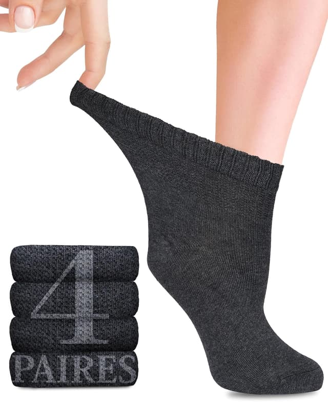 Detalle de Lot de 4 paires de chaussettes pour diabétiques en bambou avec lycra (longueur cheville) – confort sans couture