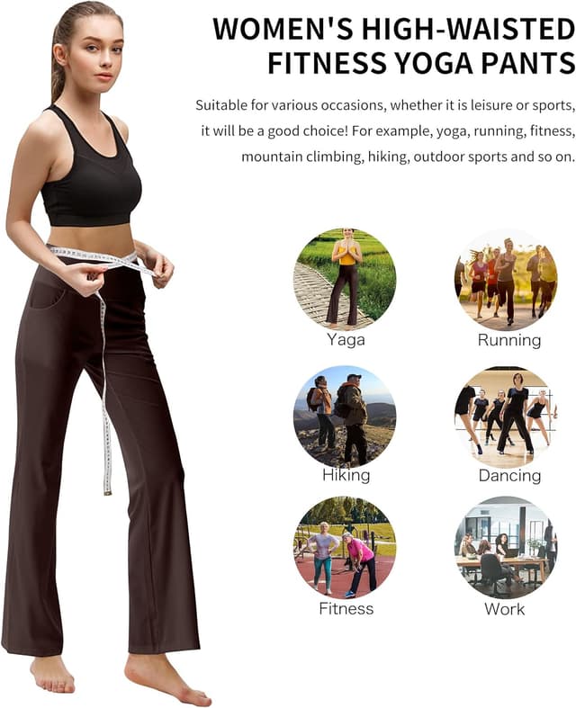 Thumbnail 5 de Laier Women's Red Yoga Pants with Pockets High Waist Flared Bootleg