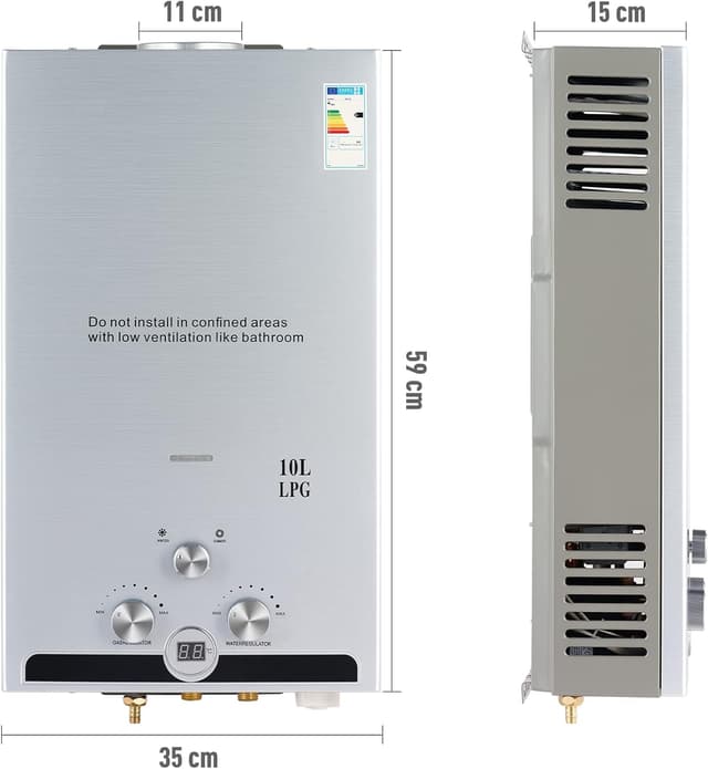 Detalle 2 de CO-Z Scaldabagno a gas GPL 10L da 17 kW a parete senza serbatoio con modalità Inverno/Estate e display LED