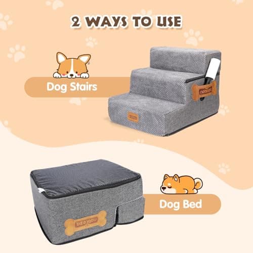 Detalle de Nobleza escalera para perros y rampa con 3 escalones y rodillo quitapelusas (para cama y sofá)