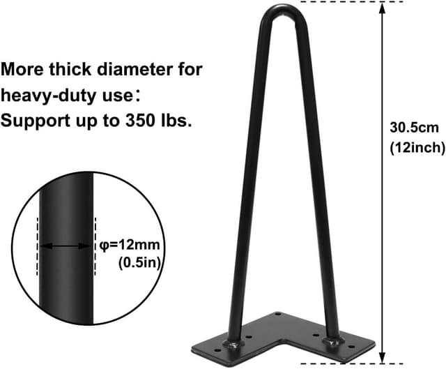 Detalle de 12 inch hairpin table legs, 4 pack