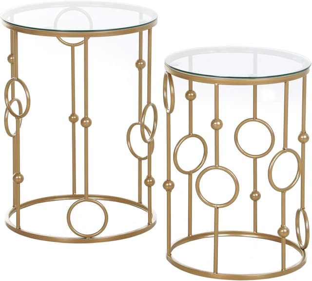 Detalle de HOMCOM Tables gigognes art déco Ø41 Ø36 cm