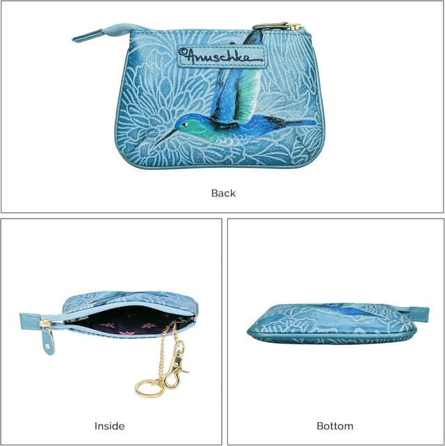 Detalle de Anuschka Women’s Hand Painted Genuine Leather Medium Zip Pouch – Handcrafted birds sky coin pouch