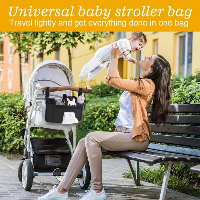 Detalle de Vicloon Universal Kinderwagen-Organizer mit Feuchttücherspender (Polyester, wasserdicht) – Schwarz