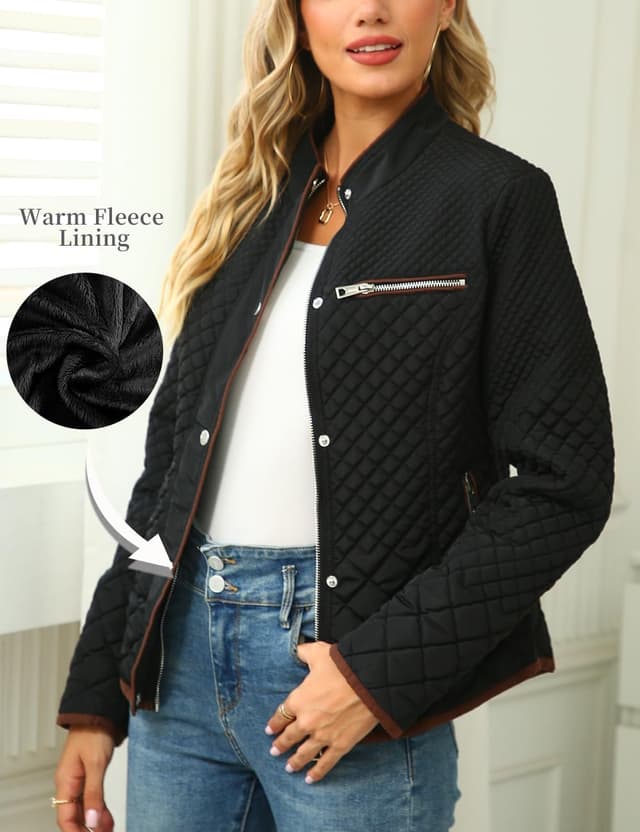 Detalle de Bellivera Women’s Stand Collar Lightweight Quilted Puffer Jacket with Zip & Button Closures