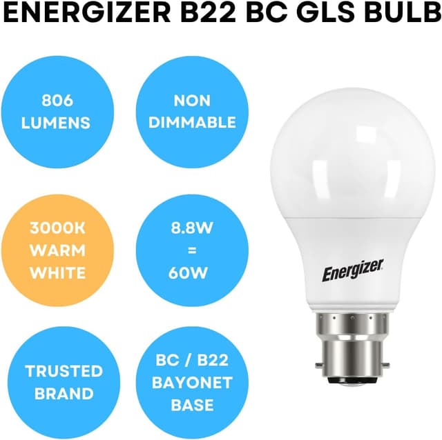 Detalle de Energizer Bayonet 60W B22 LED 806 lm Warm White