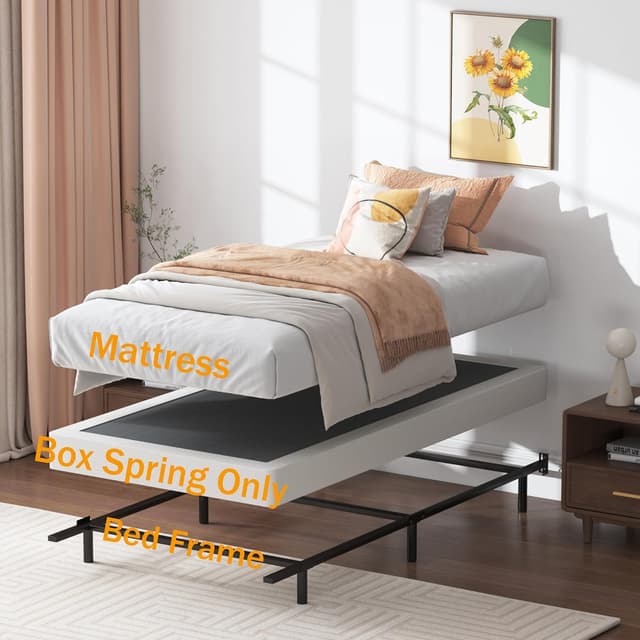 Detalle de SHLAND Twin XL Box Springs Bed Base (5 Inch) — Heavy-Duty Metal Frame with Non-Slip, Easy-Clean Fabric Cover