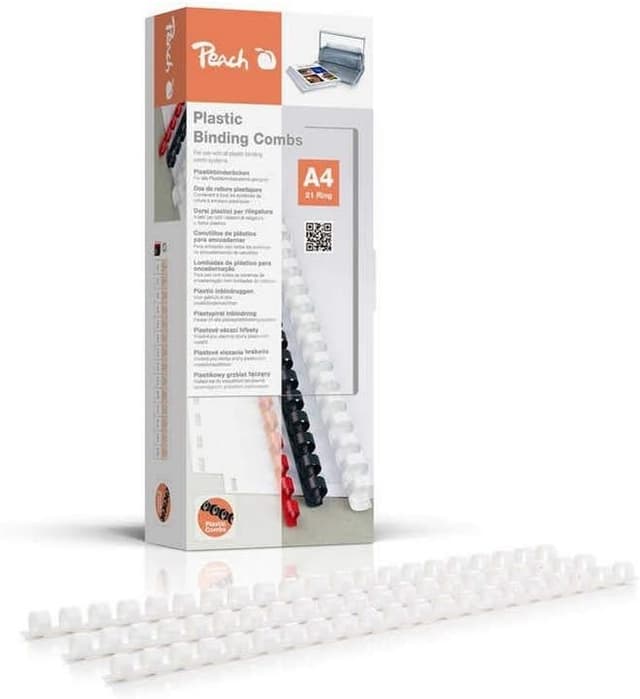 Detalle de Peach Plastikbinderücken A4, 10 mm (PB410-01) – für bis zu 65 Blatt, weiß