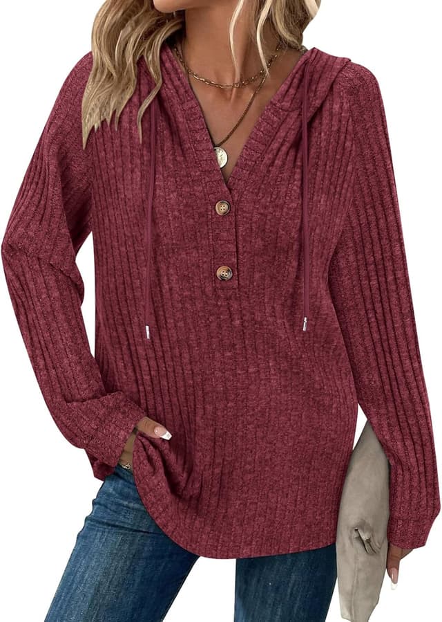 Thumbnail 6 de Women’s V-neck long sleeve drawstring hoodie jumper (65% rayon mix) with button front