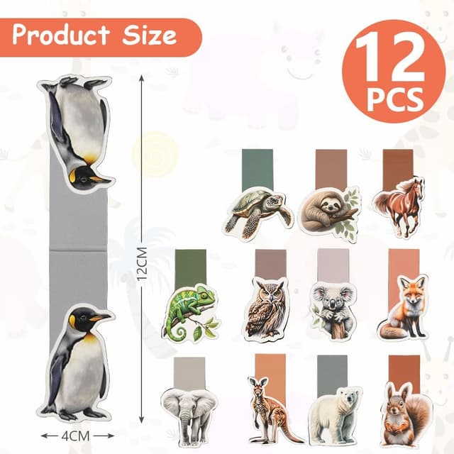 Detalle 2 de AUYAO confezione da 12 segnalibri magnetici con clip e motivi animali