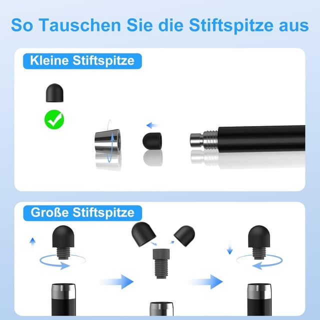 Detalle de 2-in-1 Tablet-Stift mit 20 Gummispitzen (0,35"/0,24") – 10 Touchstifte für Smartphone, Tablet & Laptop