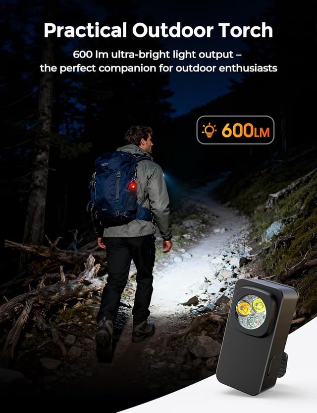 Detalle de Aqash Clip on Torch Rechargeable 600 Lumens EDC Magnetic Pocket Flashlight (Black)