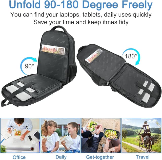 Detalle de MATEIN Mochila portátil 17 pulgadas con compartimento térmico y puerto USB (TSA) – Negro