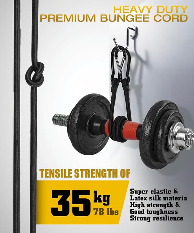 Detalle de Bungee Cords with Hooks (30cm Elastic Tie Down Straps) with Carabiners – 4-pack, up to 35kg, black