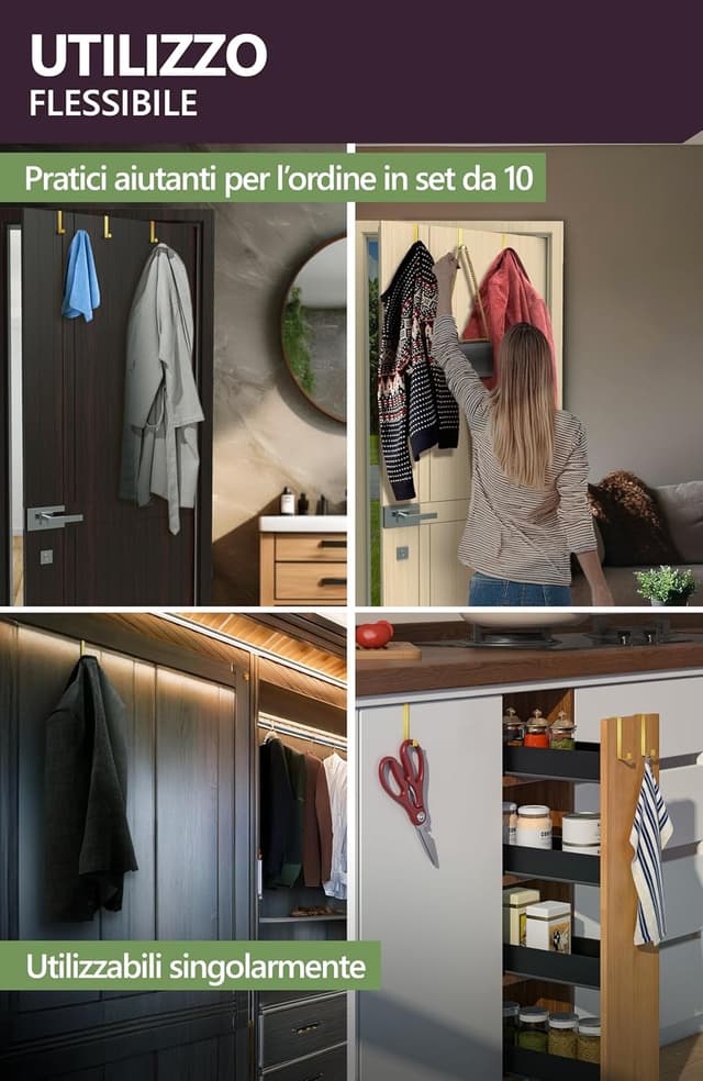 Detalle de 4smile set da 10 ganci per porta in acciaio inox, colore oro