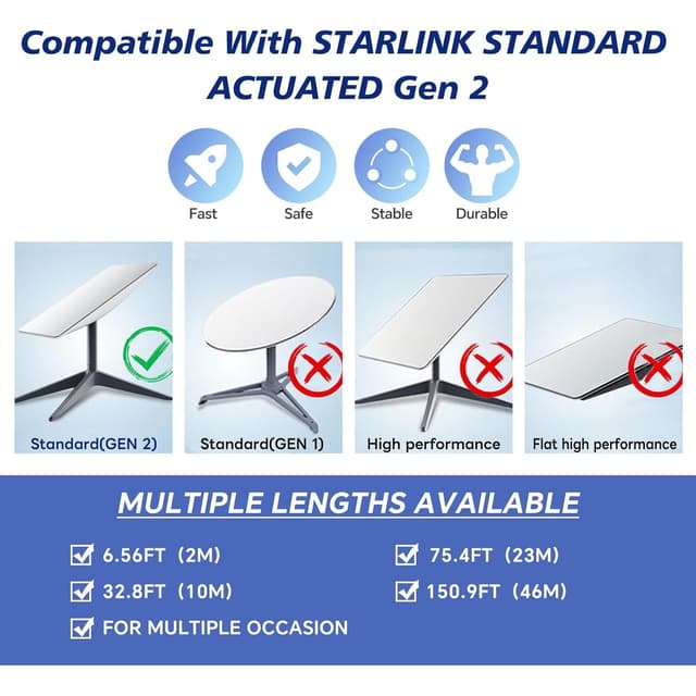 Detalle de Boobrie Starlink V2 Gen2 replacement satellite cable (46M/150FT) for Gen 2 systems