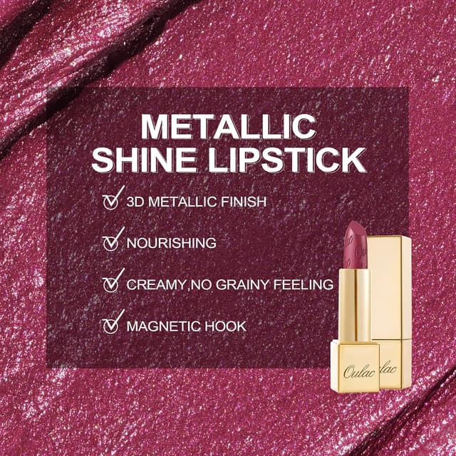 Detalle de Oulac Rossetto Metallizzato Lucido Rosso 03 Love Particle – glitter perlato, senza profumo, vegan