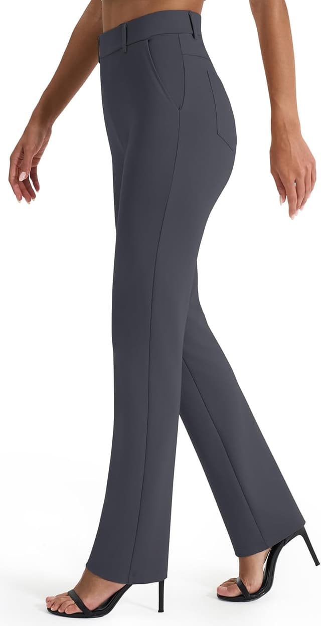 Detalle de AFITNE Women’s Straight Leg Trousers with Pockets (UK 29''/31''/33'' lengths) – Pull-on stretch office & casual pants