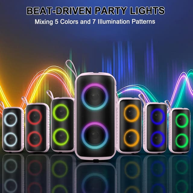 Detalle 2 de Hupoaf portable Bluetooth speaker with Bluetooth 5.3, IPX7 waterproofing, 12-hour playback and RGB lights