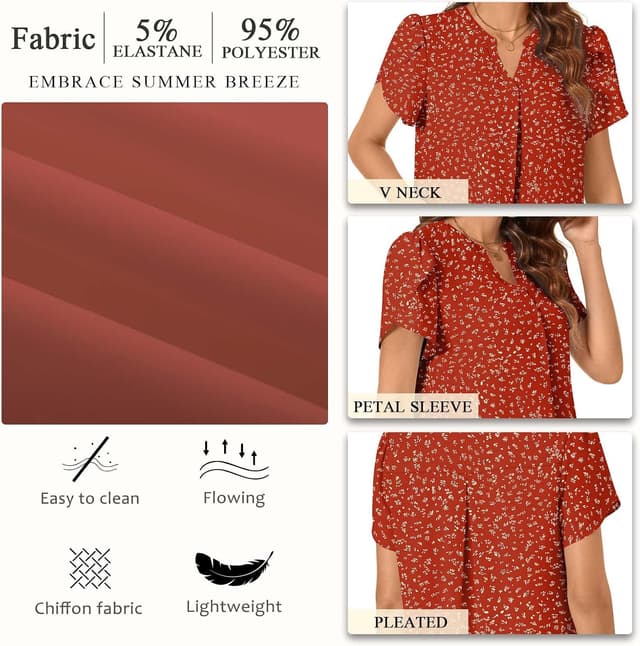 Detalle de TAOHUADAO women’s chiffon V-neck petal short-sleeve top for leggings and jeans